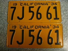 1934 California License Plates, DMV Clear 