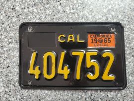 1965 California motorcycle License Plate, DMV, VG