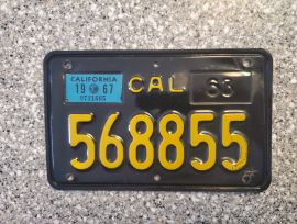 1967 California motorcycle License Plate, DMV, VG