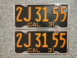 1931 California License Plates, Pro-Restored, DMV
