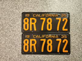 1935 California License Plates, Pro-Restored, DMV 