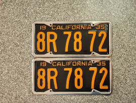 1935 California License Plates, Pro-Restored, DMV 