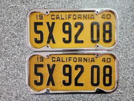 1940 California License Plates, DMV Clear 1940 California License Plates, DMV Clear