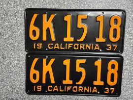 1937 California License Plates, Restored          