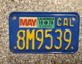 1978 California Motorcycle License Plates, DMV Clr