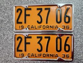 1936 California License Plates, DMV Clear 
