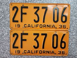 1936 California License Plates, DMV Clear 