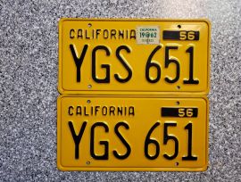 1962 California License Plates, DMV Clear 