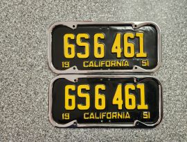 1951 California License Plates, DMV Clear, EX