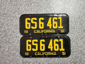 1951 California License Plates, DMV Clear, EX