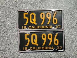 1937 California License Plates, DMV Clear, EX