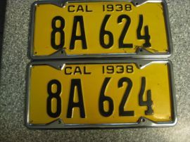 1938 California License Plates, DMV Clear, EX