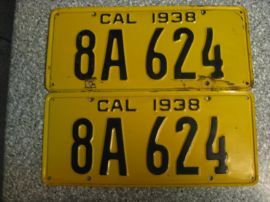 1938 California License Plates, DMV Clear, EX