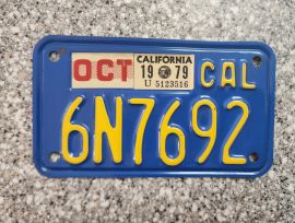 1979 California Motorcycle License Plate, DMV Clr