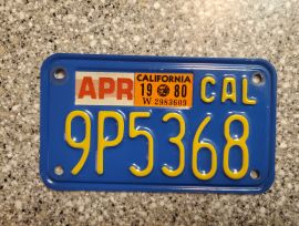 1980 California Motorcycle License Plate, DMV Clr