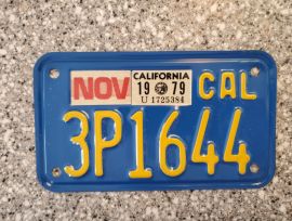 1979 California Motorcycle License Plate, DMV 