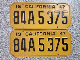 1947 California License Plates, DMV Clear 