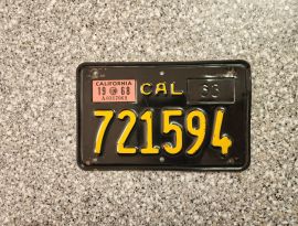 1983 California Motorcycle License Plate, DMV    