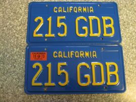 1973 California License Plates, DMV Clear, VG