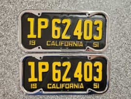1951 California License Plates, DMV Clear 