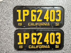 1951 California License Plates, DMV Clear 