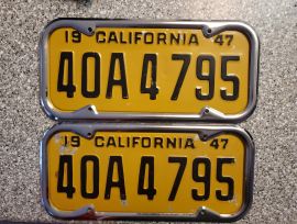 1947 California License Plates, DMV Clear 