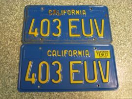 1972 California License Plates, DMV Clear 