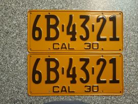 1930 California License Plates, Prof Restored