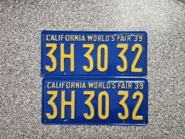 1939 California License Plates, Pro-Restored, DMV