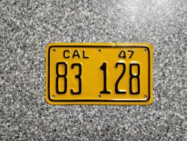 1947 California Motorcycle License Plate, DMV Clr