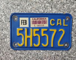 1975 California Motorcycle License Plates, DMV  