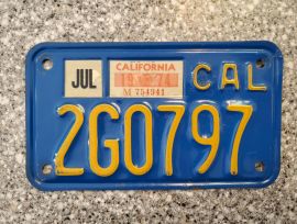 1974 California Motorcycle License Plates, DMV  