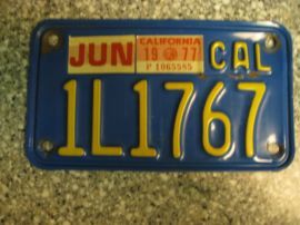 1977 California Motorcycle License Plates, DMV  
