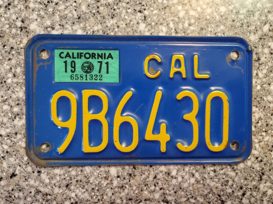 1971 California Motorcycle License Plate, DMV