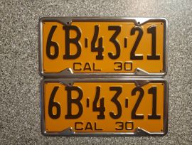 1930 California License Plates, Pro-restored, DMV 