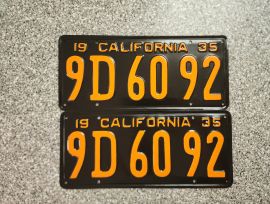 1935 California License Plates, Pro-Restored, DMV 