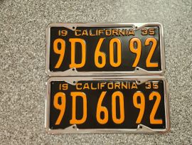 1935 California License Plates, Pro-Restored, DMV 
