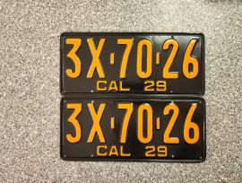 1929 California License Plates, Pro-Restored, DMV 