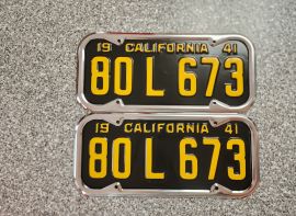 1941 California License Plates, Pro-restored, DMV