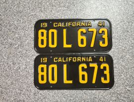 1941 California License Plates, Pro-restored, DMV