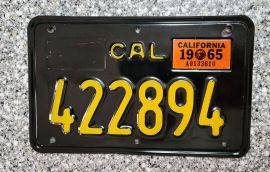 1965 California motorcycle License Plate, DMV, EX