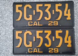 1929 California License Plates, DMV Clear 