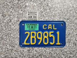 1971 California Motorcycle License Plate, DMV     