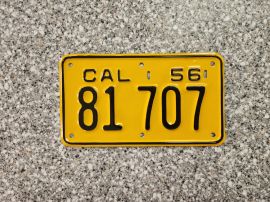 1956 California Motorcycle License Plate, DMV Clr