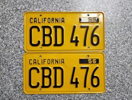 1956 California License Plates, DMV Clear 