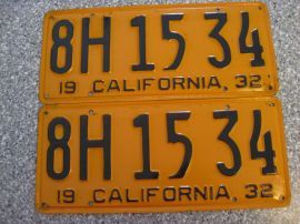 1932 California License Plates, DMV Clear 
