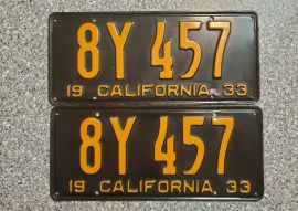 1933 California License Plates, DMV Clear 
