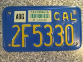 1973 California Motorcycle License Plate, DMV  