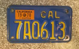 1970 California Motorcycle License Plate