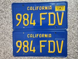 1972 California License Plates, DMV Clear 